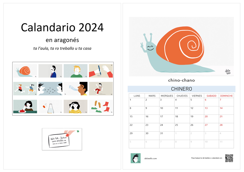 calendario 2024 en aragonés - 12 palabras aragonesas ilustradas